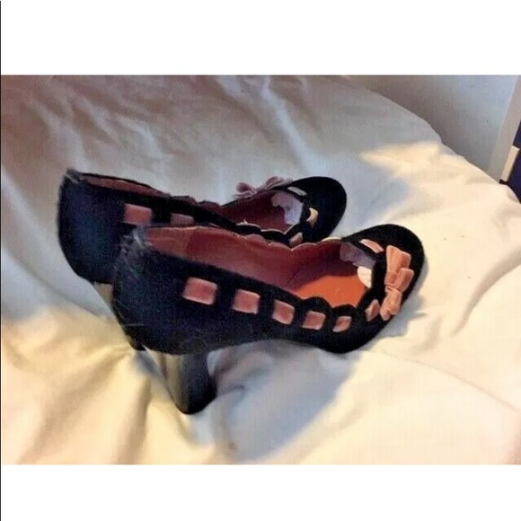VINTAGE MIGLIORINI BLACK PONYHAIR PINK TRIM PUMP SHOES 37 - Picture 5 of 8